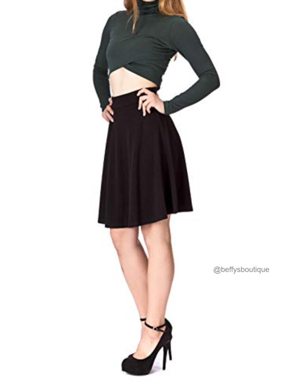 High Waist A-Line Flared Knee Length Skirt